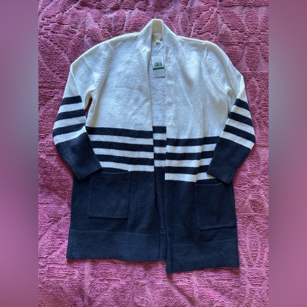 Michael Kors large navy striped cardigan.
